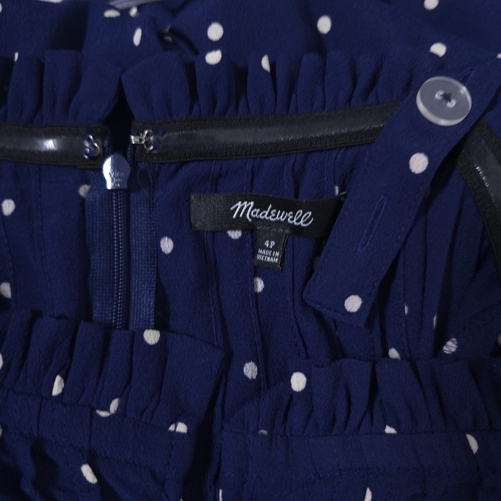 Madewell Pintuck Cami Wide Leg Jumpsuit in Polka Dot Navy Blue Size 4P - Picture 4 of 11
